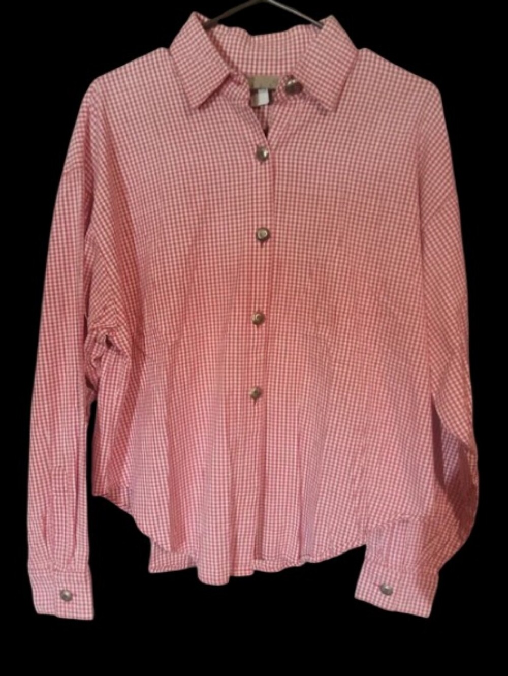 Vintage Painted Pony Sz Large Pink & Wht Gingham Western Concho Button-Up Shirt